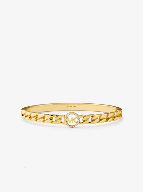 Damske Naramky Michael Kors 14K Gold-Plated Sterling Silver Pavé Logo Curb Link Bangle Zlate - Šperky Michael Kors Nejlevnejsi | QFGPM-8462